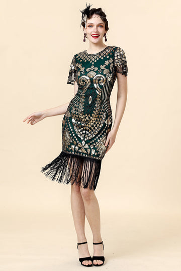 Paljetter Green Glitter Flapper Kjole med 1920-tallet Tilbehør Set